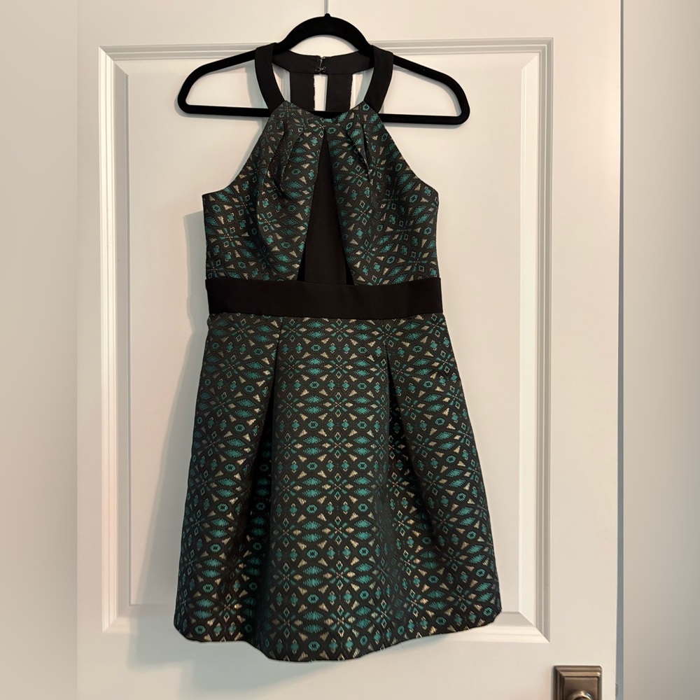 Bcbgeneration Teal And Black Patterned Dress - image 1